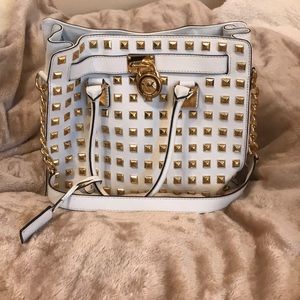 White, gold studded MK purse